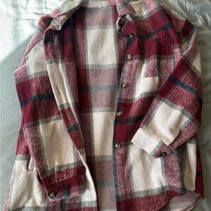 Red and Cream Plaid Pea Coat